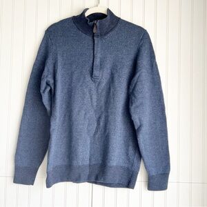 Vineyard Vines Men Size L Boathouse Tipping 1/4 Zip Merino Wool  Blue Sweater